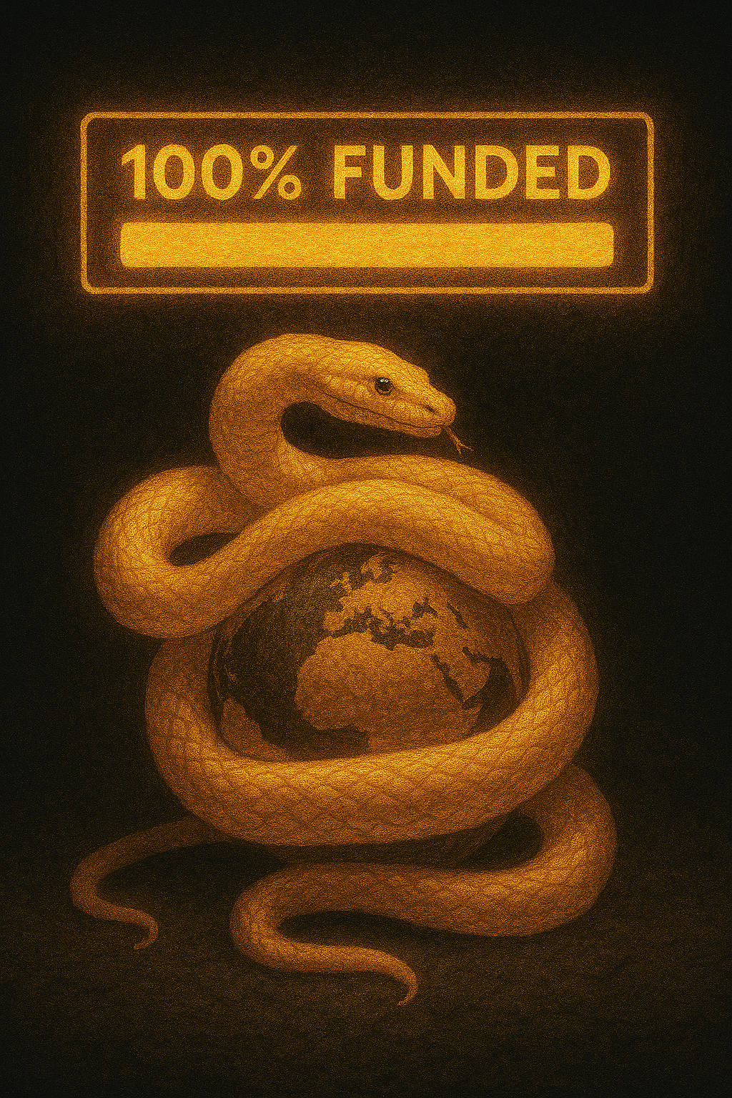 Gold snake coiled around a glowing donation bar reaching 100%